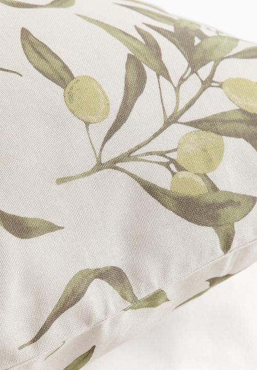 H&M - Patterned cushion cover - light beige/olives