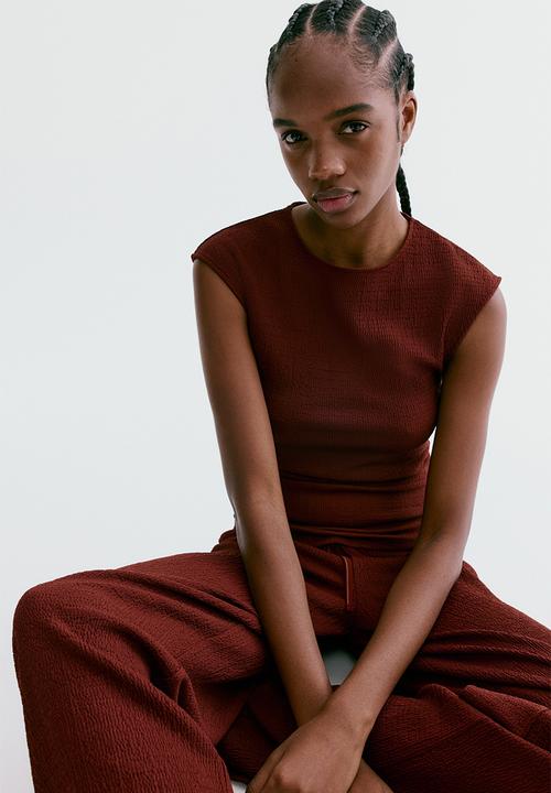 H&M - Textured jersey top - rust red
