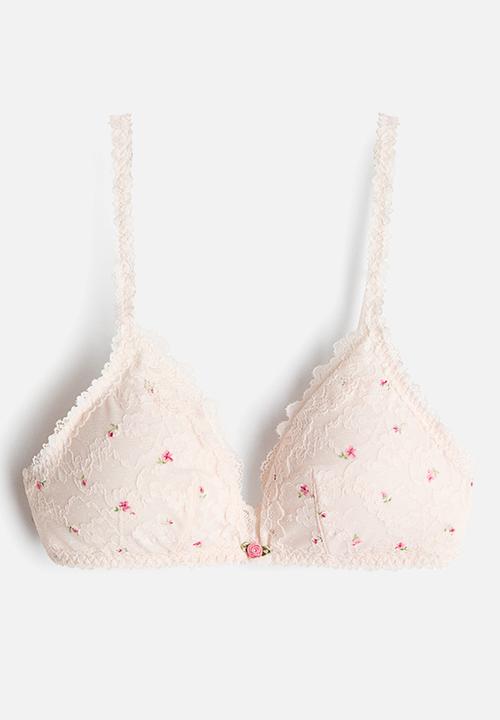 H&M - Padded soft lace bra - powder pink/floral