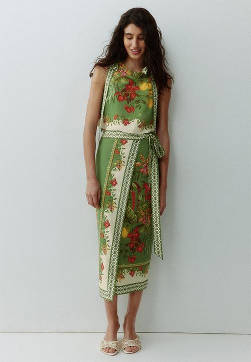 H&M - Tie-strap cropped top - green/flowers