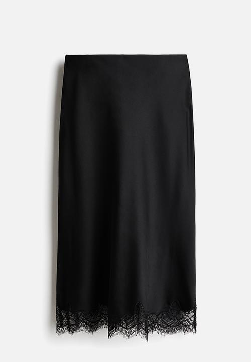 H&M - Lace-trimmed slip skirt - black