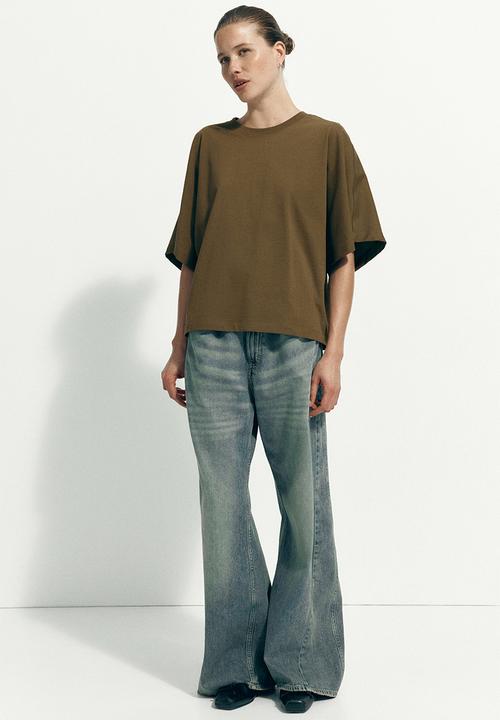 H&M - Batwing-sleeved t-shirt - dark khaki green
