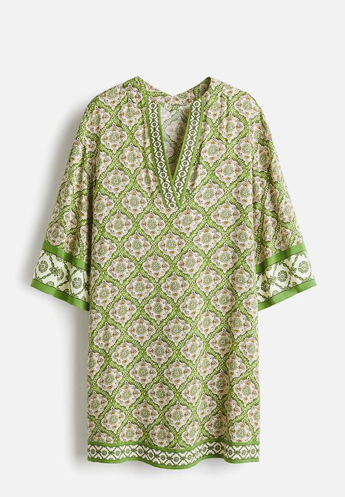 H&M - Viscose tunic dress - green/patterned