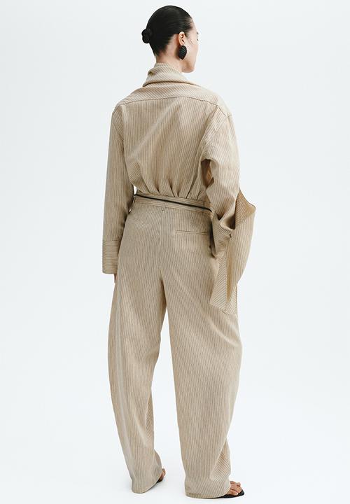 H&M - Linen-blend barrel trousers - beige/striped