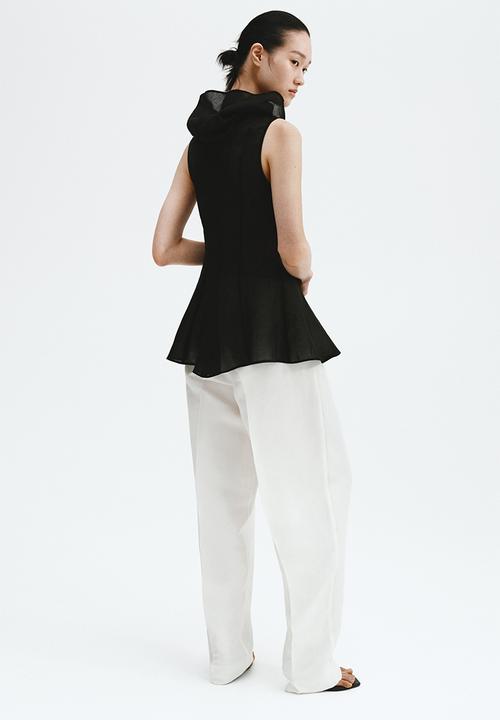 H&M - Ramie-blend peplum top - black
