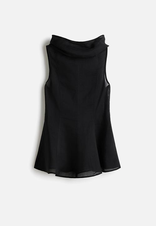 H&M - Ramie-blend peplum top - black