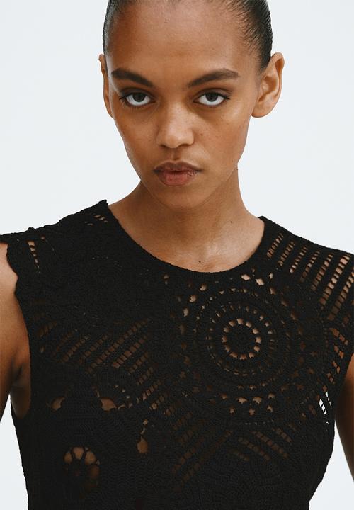 H&M - Crochet-look peplum top - black