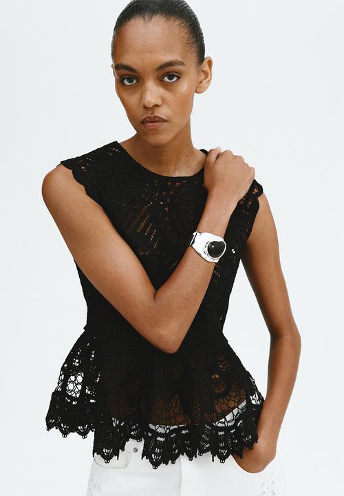 H&M - Crochet-look peplum top - black
