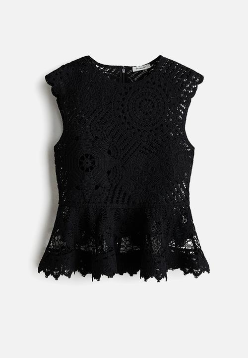 H&M - Crochet-look peplum top - black