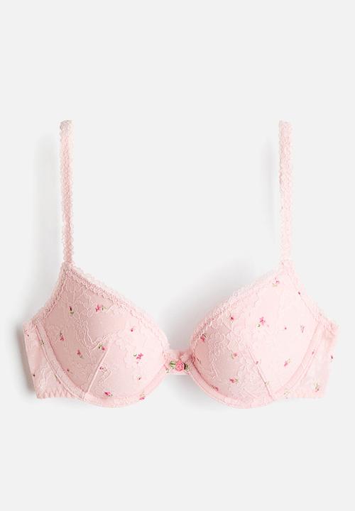 H&M - Lace push-up bra - pink/floral