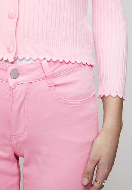 Stella Morgan - Mid Waist 5 Pocket Straight Leg Jean - Light Pink