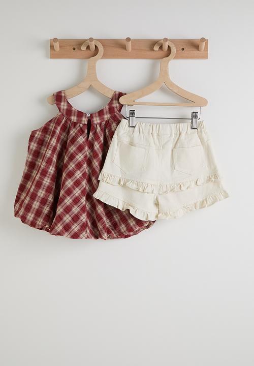 Pop Candy - Check halter neck top with ruffle shorts - red/white