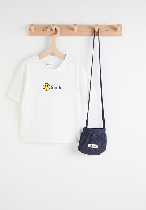 Pop Candy - Denim vest and flared skirt with slogan tee - white/navy