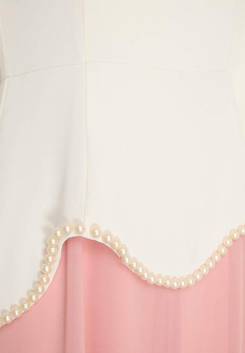 Trendyol - Pearl Detail One-Piece Evening Dress - Pink