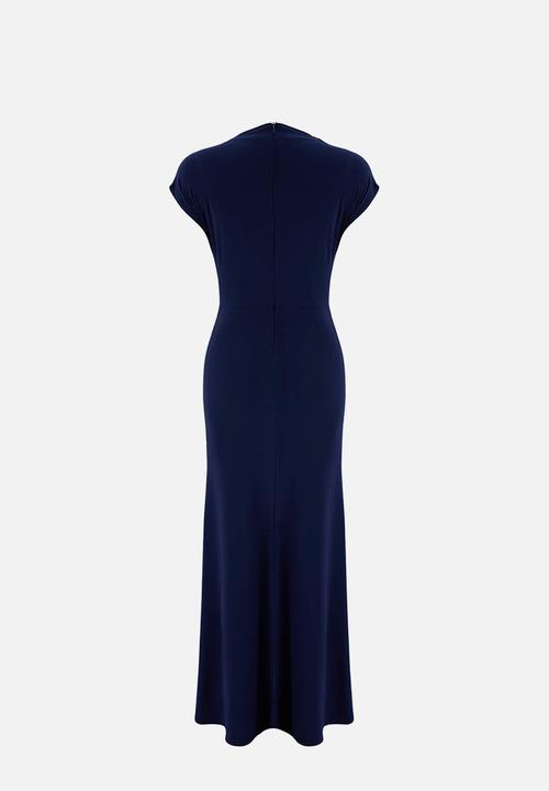 Trendyol - High Neck Fish-Tail Maxi Evening Dress - Navy Blue