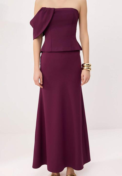 Trendyol - Strapless Straight-Cut Maxi Evening Dress - Plum