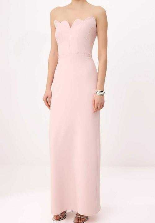 Trendyol - Strapless Straight-Cut Maxi Evening Dress - Powder