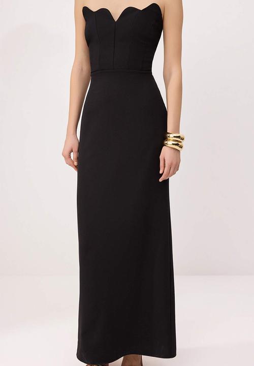 Trendyol - Strapless Straight-Cut Maxi Evening Dress - Black