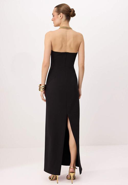 Trendyol - Strapless Straight-Cut Maxi Evening Dress - Black
