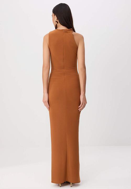 Trendyol - Accessory Detail Slit Maxi Evening Dress - Cinnamon