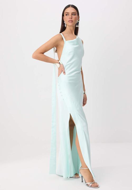 Trendyol - Button Detail Satin Maxi Evening Dress - Mint