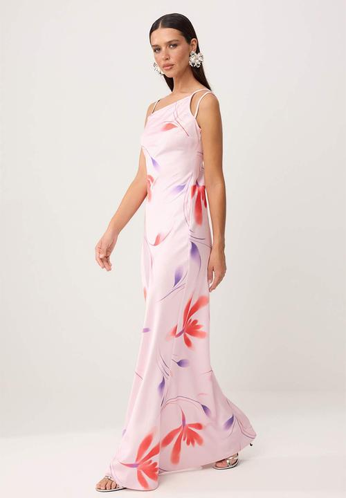 Trendyol - Floral Satin Maxi Evening Dress - Multicolour