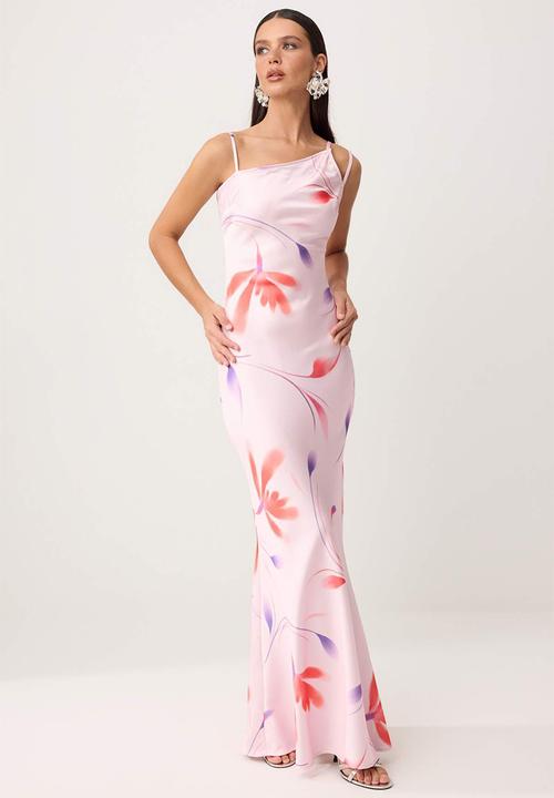 Trendyol - Floral Satin Maxi Evening Dress - Multicolour