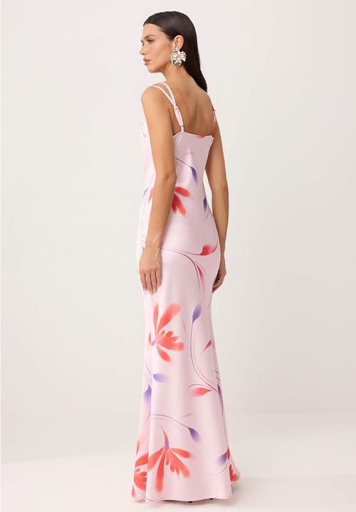 Trendyol - Floral Satin Maxi Evening Dress - Multicolour