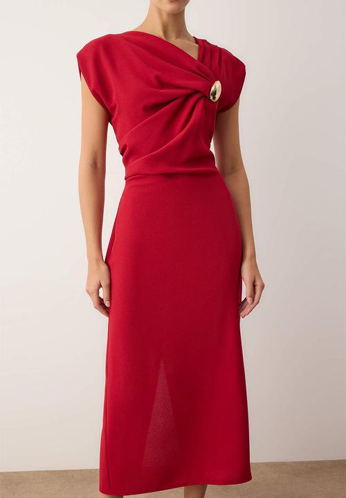 Trendyol - Accessory Detail Midi Dress - Red