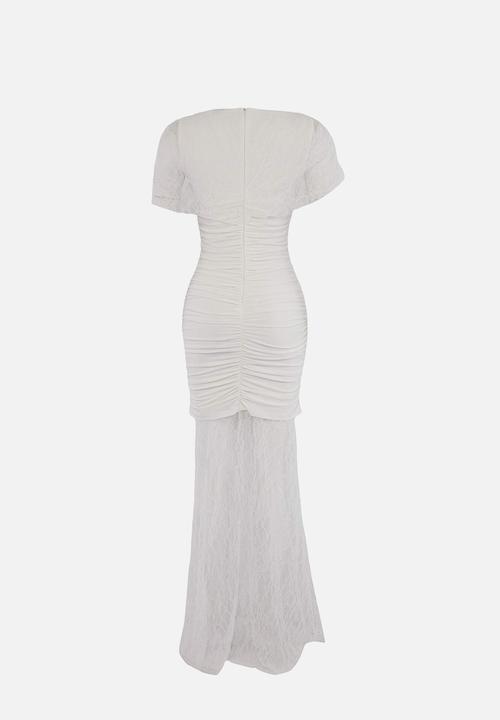 Trendyol - Degaje Collar Fish-Tail Maxi Evening Dress - White
