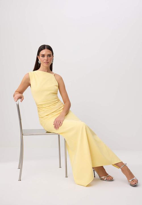 Trendyol - Asymmetric Collar Maxi Evening Dress - Yellow