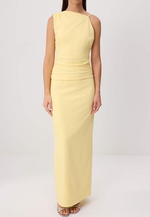 Trendyol - Asymmetric Collar Maxi Evening Dress - Yellow