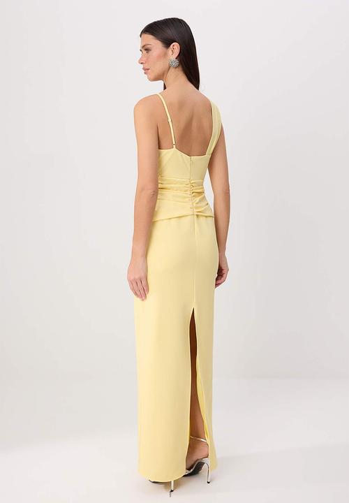 Trendyol - Asymmetric Collar Maxi Evening Dress - Yellow