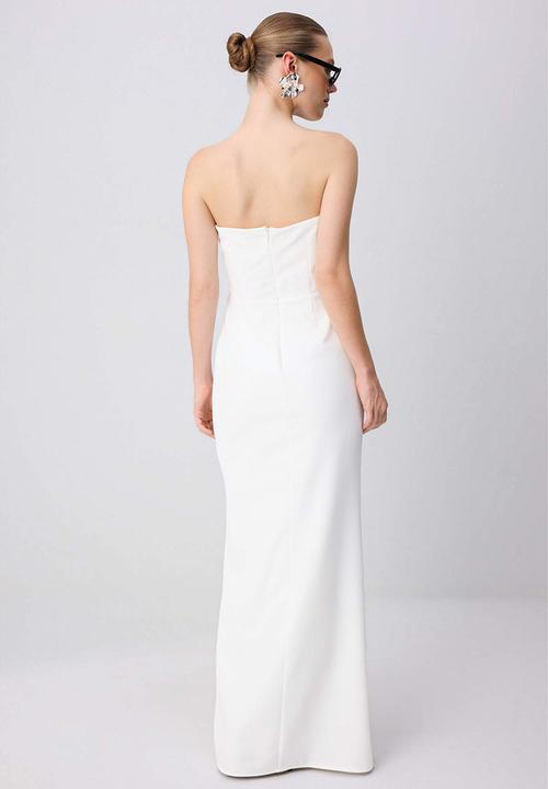 Trendyol - Strapless Straight-Cut Maxi Evening Dress - Black and White