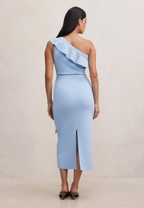 Forever New - Charlize asymmetric frill midi dress in soft blue