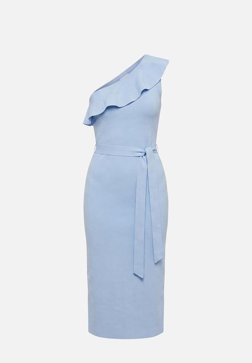 Forever New - Charlize asymmetric frill midi dress in soft blue