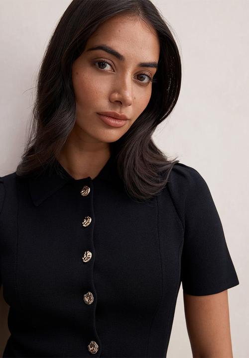Forever New - Esther button detail knit top in black