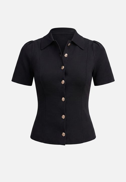 Forever New - Esther button detail knit top in black