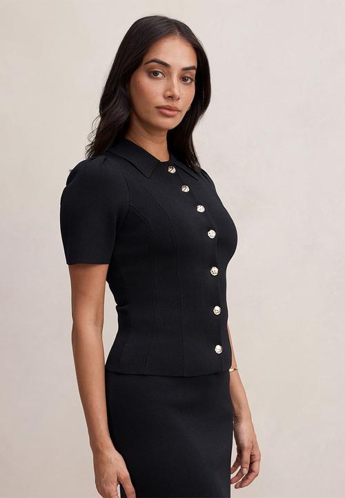 Forever New - Esther button detail knit top in black