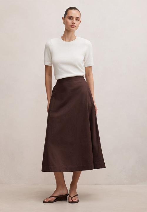Forever New - Chrissy cotton midi skirt in chocolate