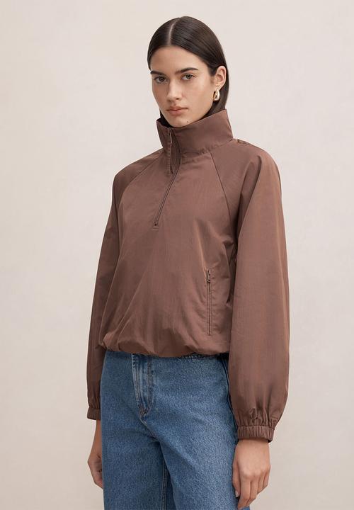 Forever New - Kim quarter zip windbreaker jacket in chocolate truffle