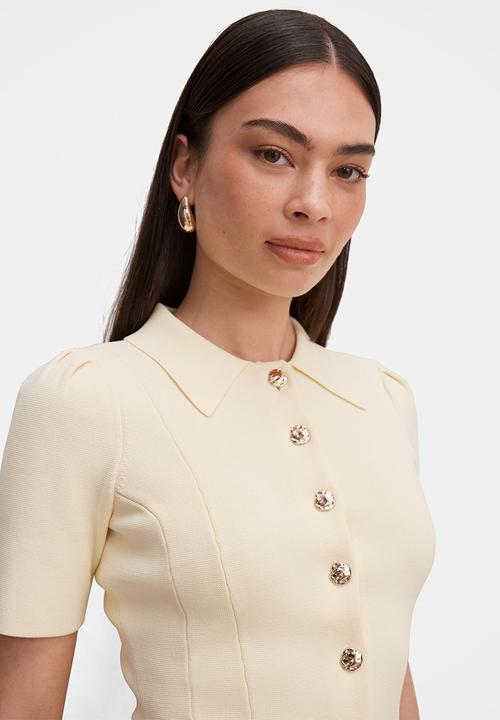 Forever New - Esther button knit top in lemon yellow co ord