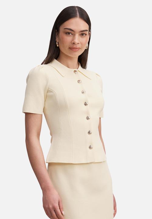 Forever New - Esther button knit top in lemon yellow co ord
