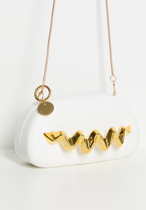 Tessa Design - Zion Hard Shell Clutch With Gold Wave-White