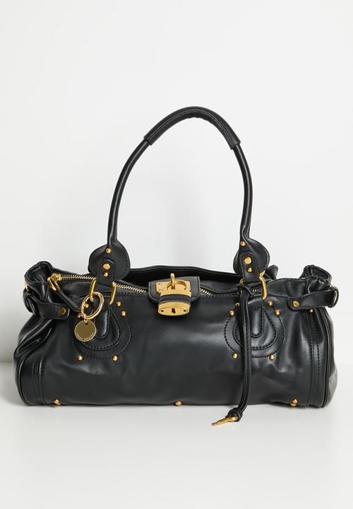 Tessa Design - Zivah Padlock Shoulder Bag With Gold Hardware - Black