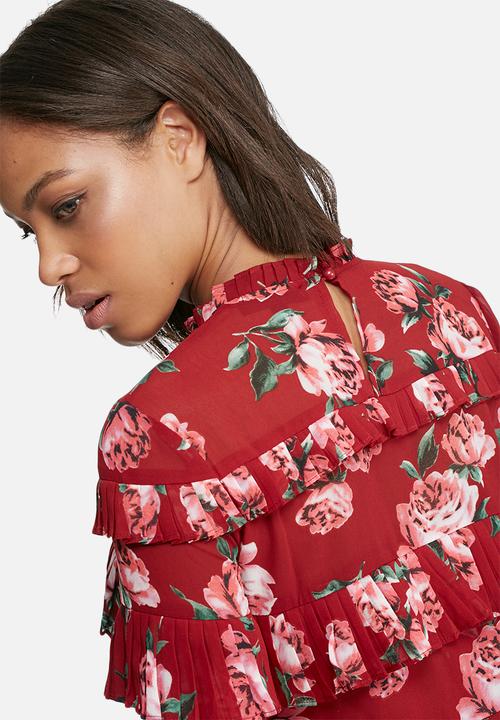 Missguided - Rose print ruffle blouse