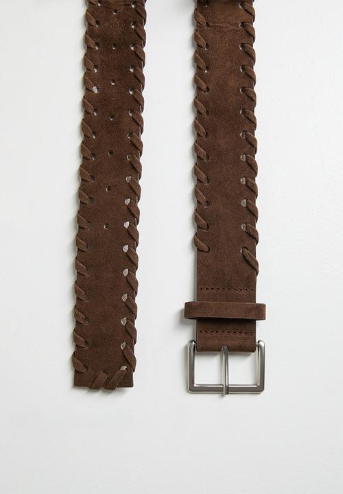 Tessa Design - Leighton Braided Edge Belt With Rectangular Silver Buckle - Brown