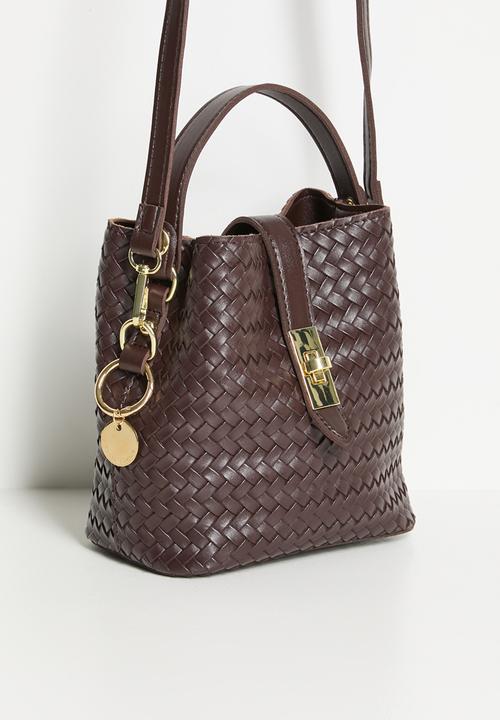 Tessa Design - Tahlia Woven Tote With Gold Hardware - Brown
