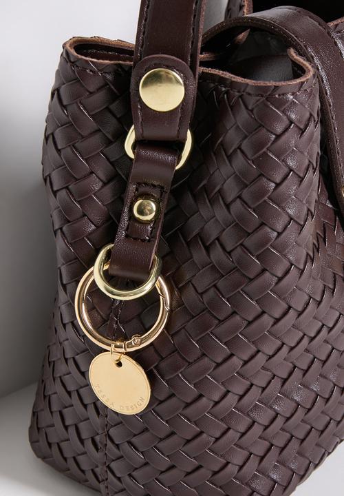 Tessa Design - Tahlia Woven Tote With Gold Hardware - Brown