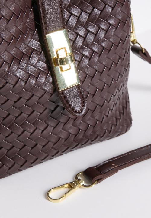 Tessa Design - Tahlia Woven Tote With Gold Hardware - Brown